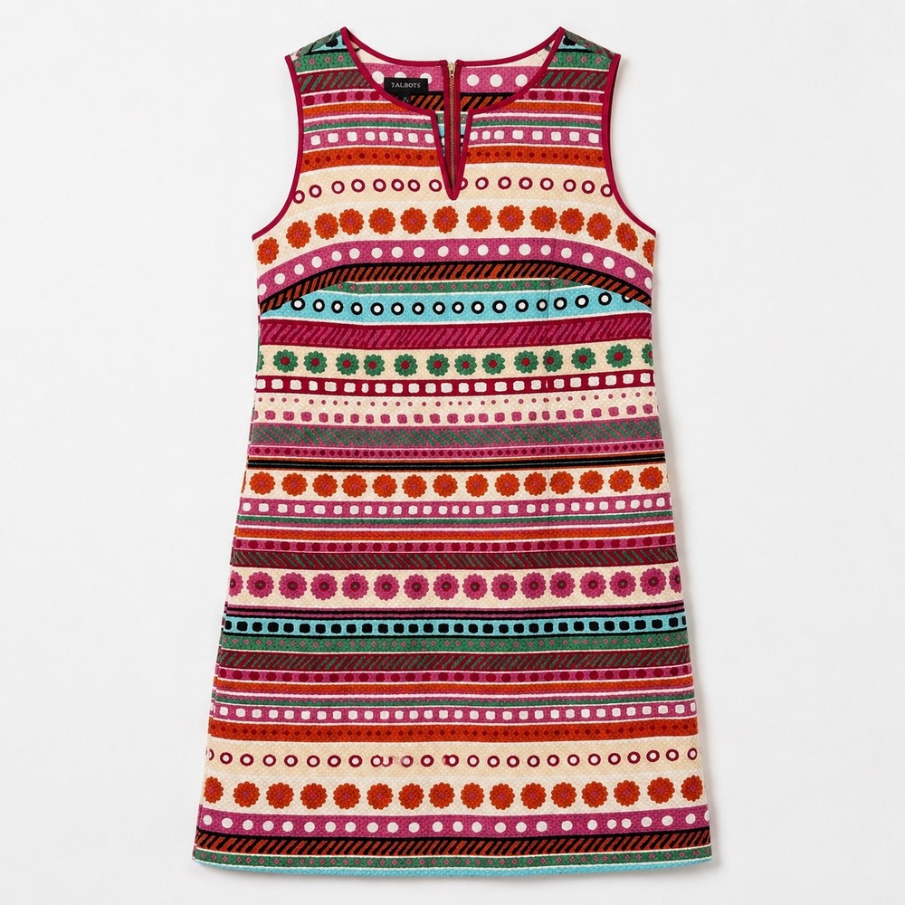 Talbotsβ Striped Floral Dress Womens Size 6 Colorful Preppy Summer Classic Pique